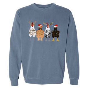 Funny Chickens Christmas Santa Hat Reindeer Country Gift Garment-Dyed Sweatshirt