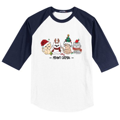 Funny Cute Christmas Cats Matching Family Meowy Catmas Baseball Sleeve Shirt