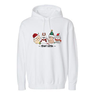 Funny Cute Christmas Cats Matching Family Meowy Catmas Garment-Dyed Fleece Hoodie