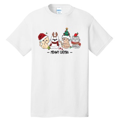 Funny Cute Christmas Cats Matching Family Meowy Catmas Tall T-Shirt