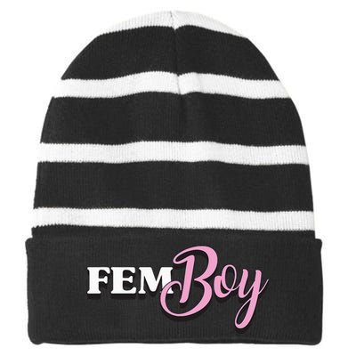 Fem Crossdresser Crossdressing Striped Beanie with Solid Band