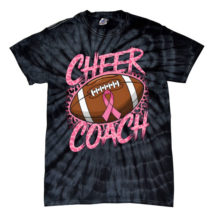 Football Cheer Coach Ribbon Breast Cancer Awareness Tie-Dye T-Shirt