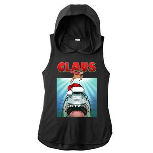 Funny Christmas Claus Shark Reindeer Ladies PosiCharge Tri-Blend Wicking Draft Hoodie Tank