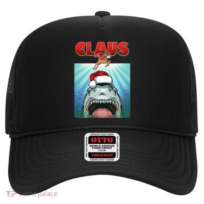 Funny Christmas Claus Shark Reindeer High Crown Mesh Back Trucker Hat