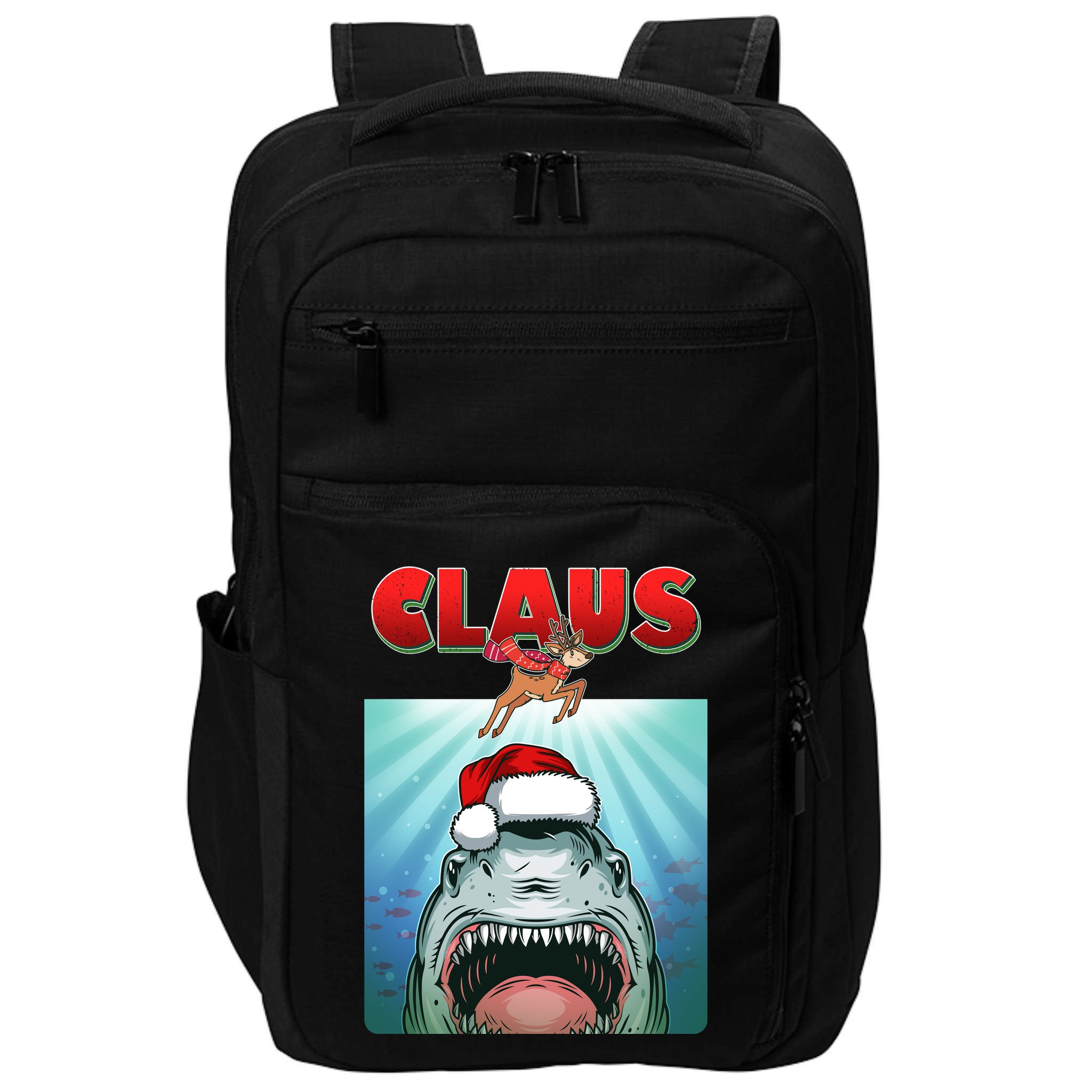Funny Christmas Claus Shark Reindeer Impact Tech Backpack