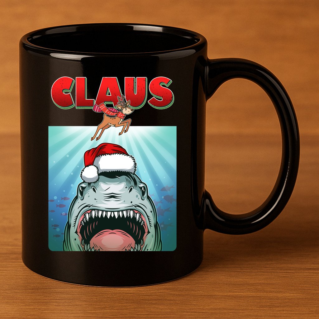 Funny Christmas Claus Shark Reindeer 11oz C Handle Ceramic Mug