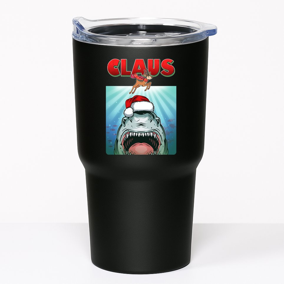 Funny Christmas Claus Shark Reindeer Tumbler