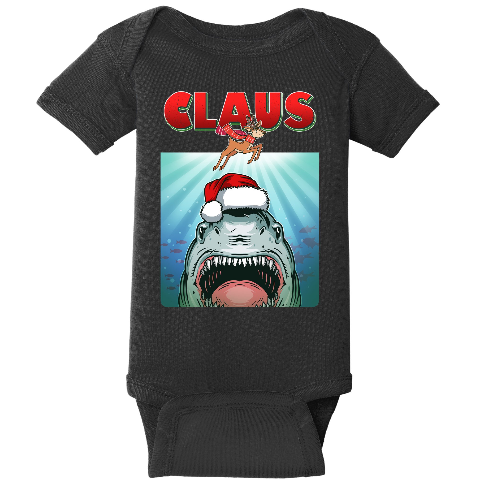 Funny Christmas Claus Shark Reindeer Baby Bodysuit