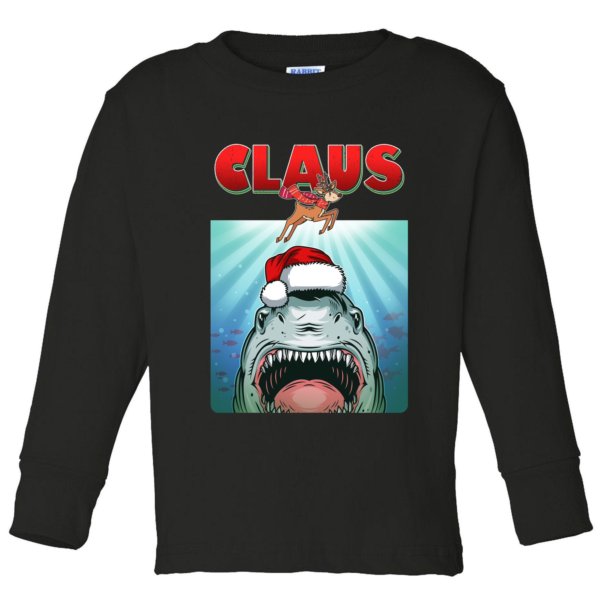 Funny Christmas Claus Shark Reindeer Toddler Long Sleeve Shirt