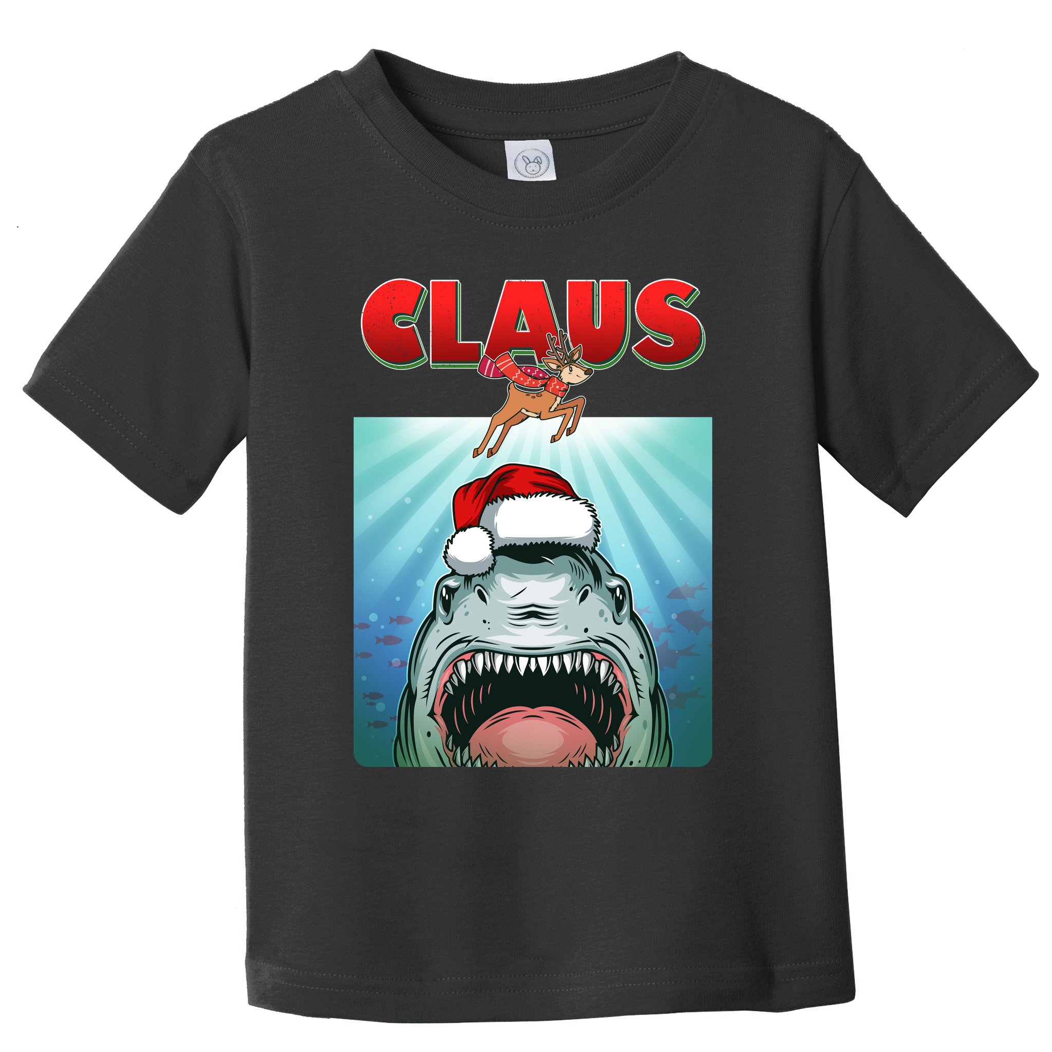Funny Christmas Claus Shark Reindeer Toddler T-Shirt