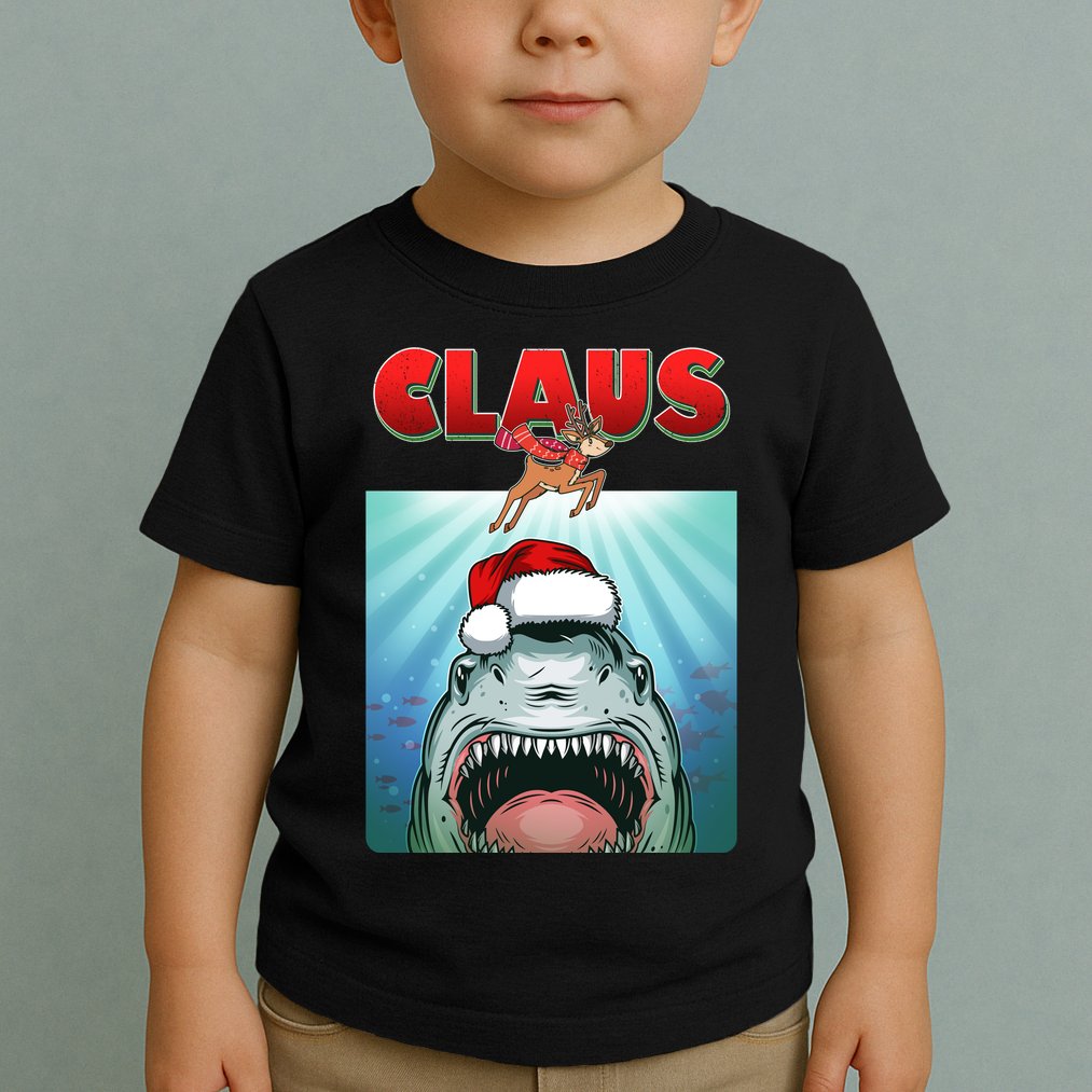 Funny Christmas Claus Shark Reindeer Toddler T-Shirt