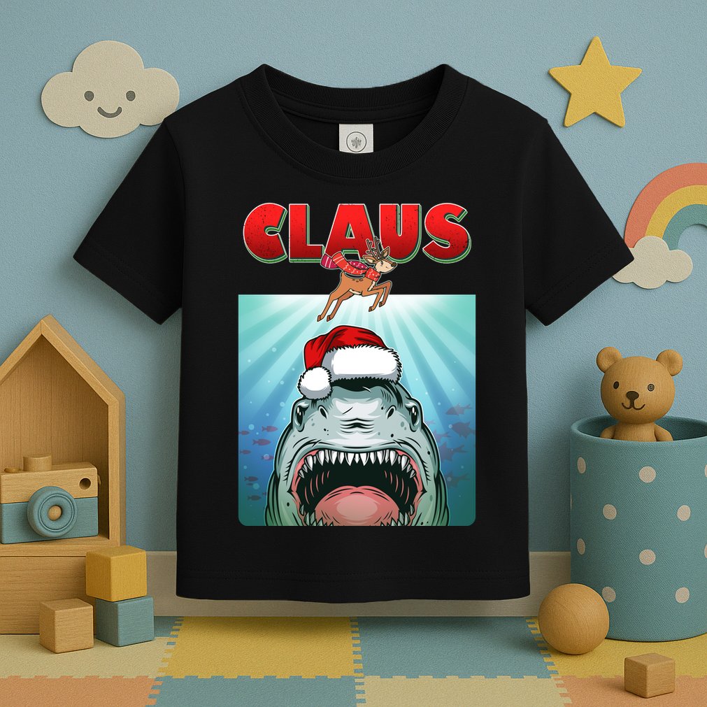 Funny Christmas Claus Shark Reindeer Toddler T-Shirt