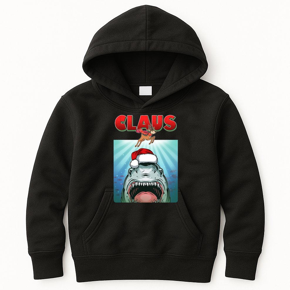 Funny Christmas Claus Shark Reindeer Kids Hoodie