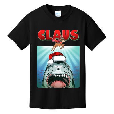 Funny Christmas Claus Shark Reindeer Kids T-Shirt