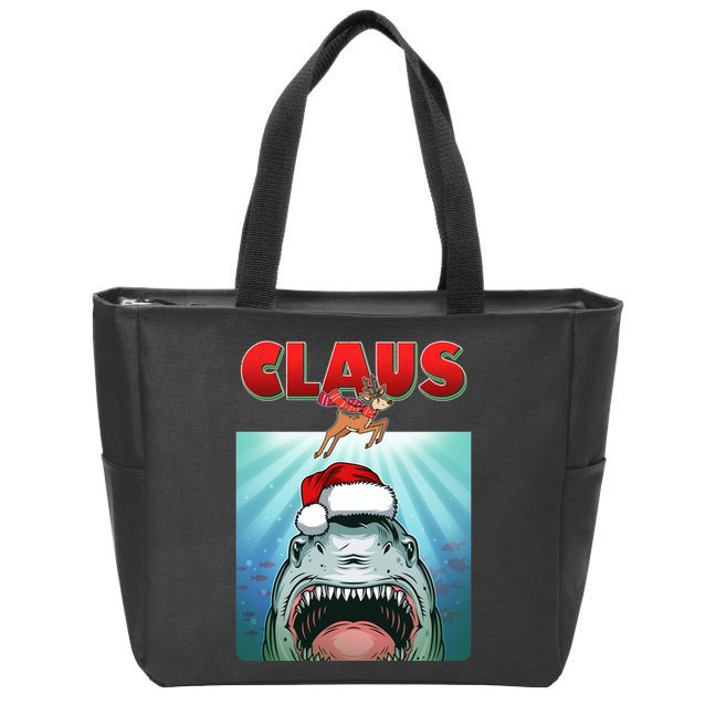 Funny Christmas Claus Shark Reindeer Zip Tote Bag