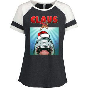 Funny Christmas Claus Shark Reindeer Enza Ladies Jersey Colorblock Tee