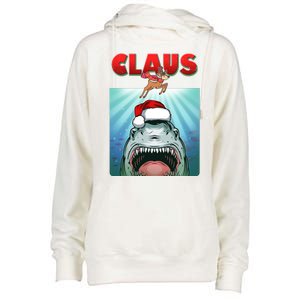 Funny Christmas Claus Shark Reindeer Womens Funnel Neck Pullover Hood