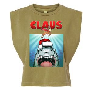 Funny Christmas Claus Shark Reindeer Garment-Dyed Women's Muscle Tee