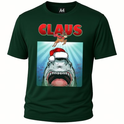 Funny Christmas Claus Shark Reindeer Cooling Performance Crew T-Shirt