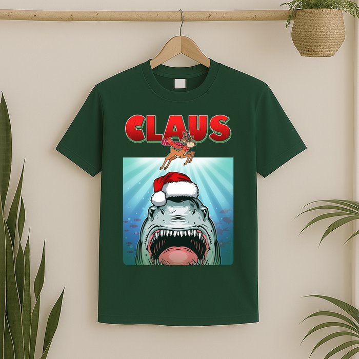 Funny Christmas Claus Shark Reindeer T-Shirt