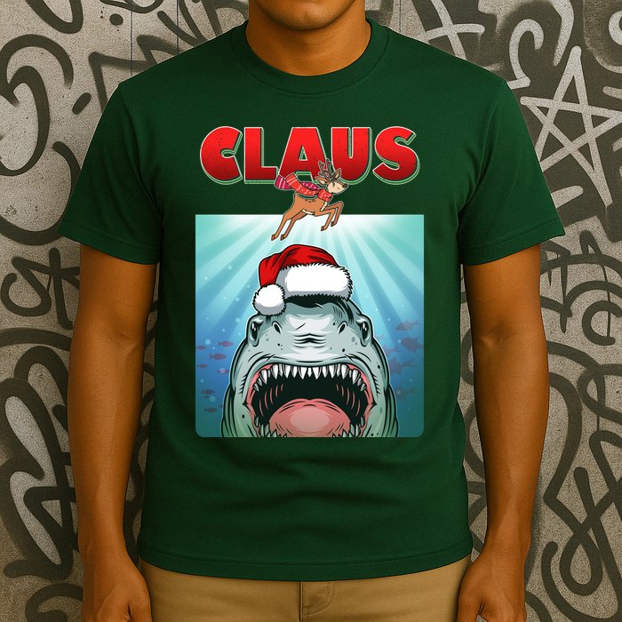 Funny Christmas Claus Shark Reindeer T-Shirt