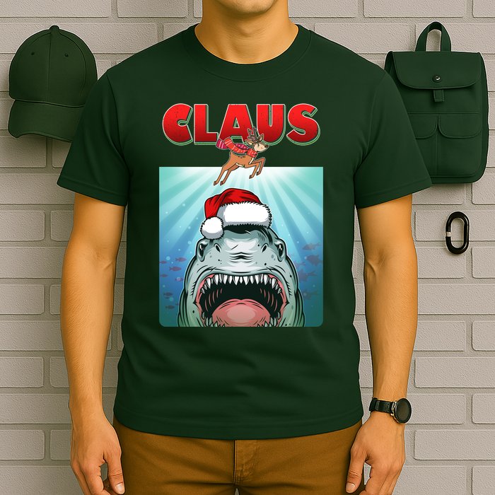 Funny Christmas Claus Shark Reindeer T-Shirt