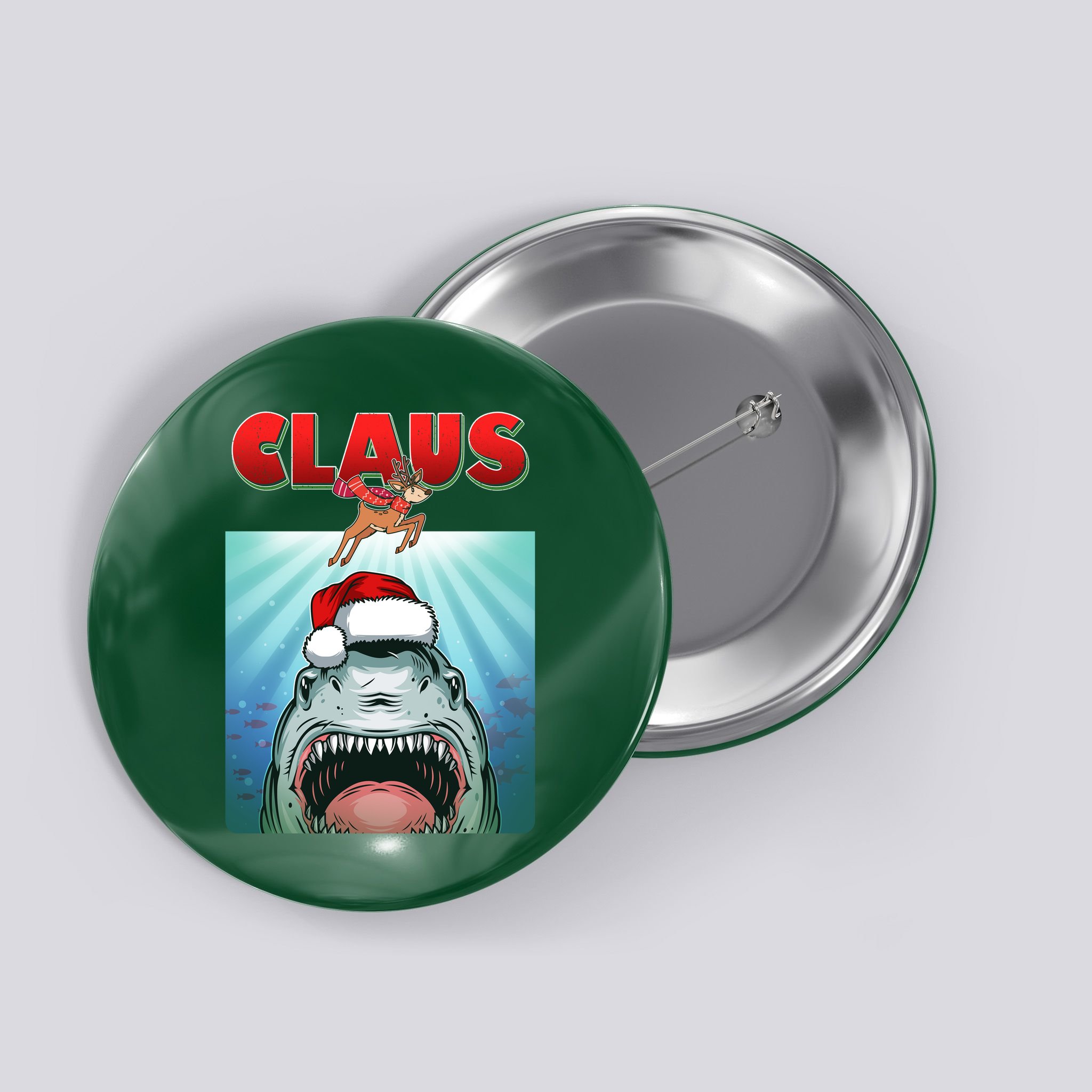 Funny Christmas Claus Shark Reindeer Button