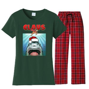 Funny Christmas Claus Shark Reindeer Women's Flannel Pajama Set