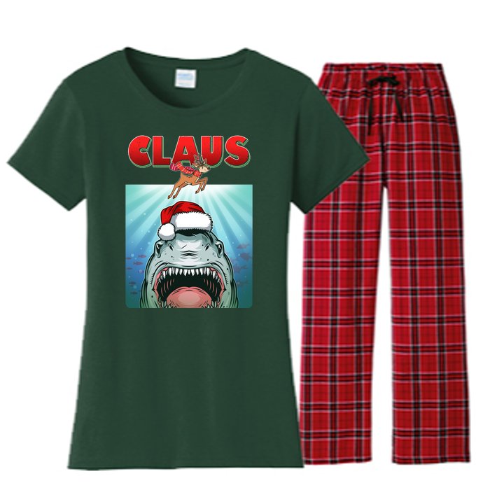 Funny Christmas Claus Shark Reindeer Women's Flannel Pajama Set