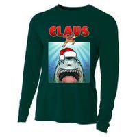 Funny Christmas Claus Shark Reindeer Cooling Performance Long Sleeve Crew