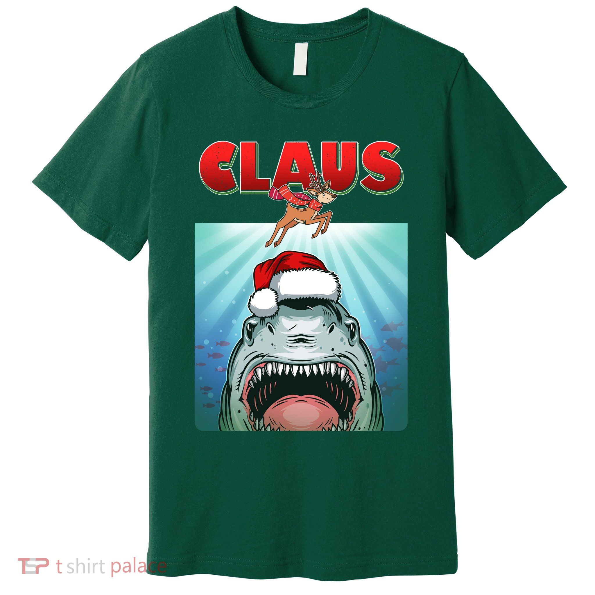 Funny Christmas Claus Shark Reindeer Premium T-Shirt