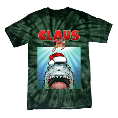 Funny Christmas Claus Shark Reindeer Tie-Dye T-Shirt