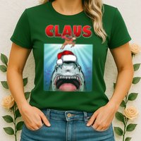 Funny Christmas Claus Shark Reindeer Womens T-Shirt