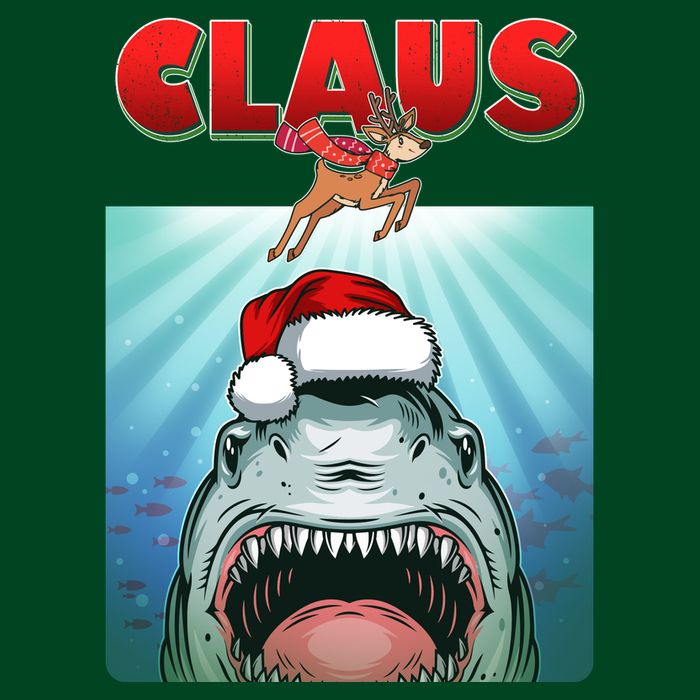 Funny Christmas Claus Shark Reindeer Womens T-Shirt