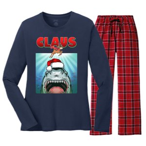 Funny Christmas Claus Shark Reindeer Women's Long Sleeve Flannel Pajama Set 