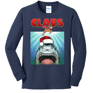 Funny Christmas Claus Shark Reindeer Kids Long Sleeve Shirt