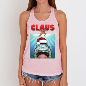 Funny Christmas Claus Shark Reindeer Women's Knotted Racerback Tank