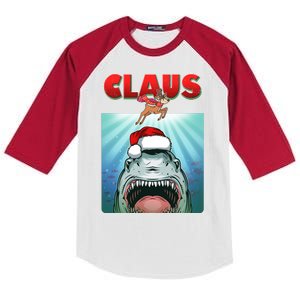 Funny Christmas Claus Shark Reindeer Kids Colorblock Raglan Jersey