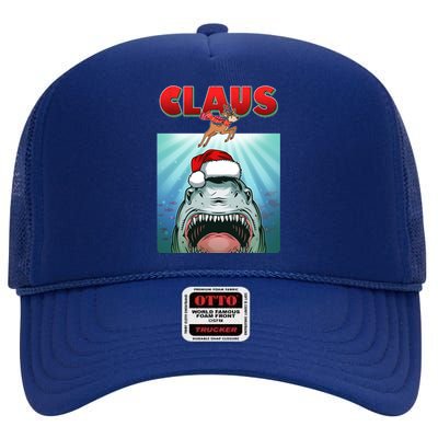 Funny Christmas Claus Shark Reindeer High Crown Mesh Back Trucker Hat