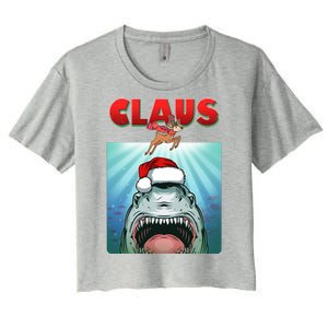 Funny Christmas Claus Shark Reindeer Women's Crop Top Tee