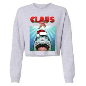 Funny Christmas Claus Shark Reindeer Cropped Pullover Crew