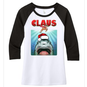 Funny Christmas Claus Shark Reindeer Women's Tri-Blend 3/4-Sleeve Raglan Shirt