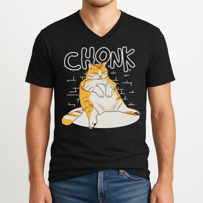 Fat Cat Chonk Scale Chonky Meme Chonker Cat V-Neck T-Shirt