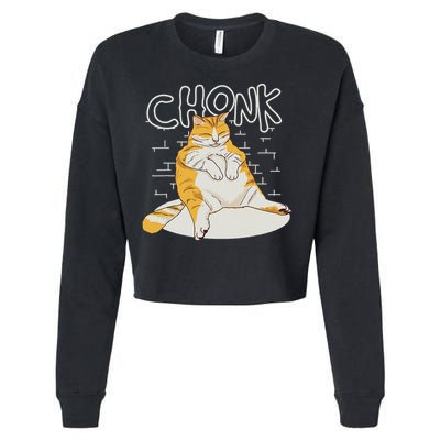 Fat Cat Chonk Scale Chonky Meme Chonker Cat Cropped Pullover Crew
