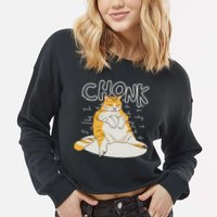 Fat Cat Chonk Scale Chonky Meme Chonker Cat Cropped Pullover Crew
