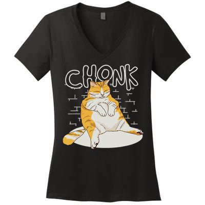 Fat Cat Chonk Scale Chonky Meme Chonker Cat Women's V-Neck T-Shirt