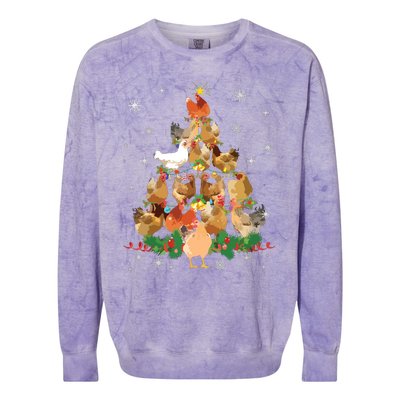 Funny Chicken Christmas Tree Colorblast Crewneck Sweatshirt