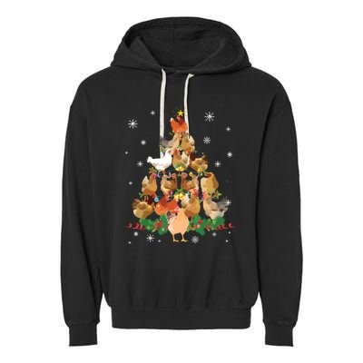 Funny Chicken Christmas Tree Garment-Dyed Fleece Hoodie