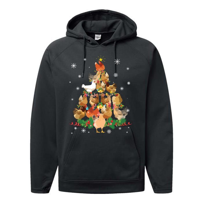 Funny Chicken Christmas Tree Performance Fleece Hoodie