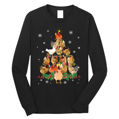 Funny Chicken Christmas Tree Long Sleeve Shirt